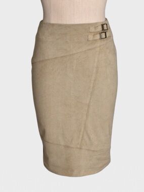 Cato Faux Suede Buckle Paneled Stretch Pencil Skirt